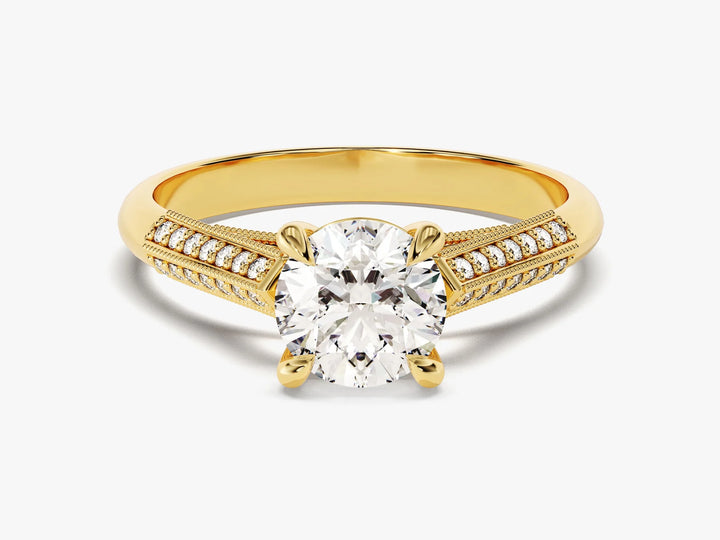 1.0 CT Round Diamond Milgrain Pave Setting Moissanite Engagement Ring