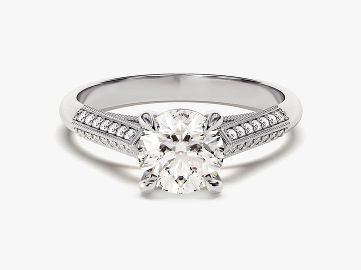 1.0 CT Round Diamond Milgrain Pave Setting Moissanite Engagement Ring