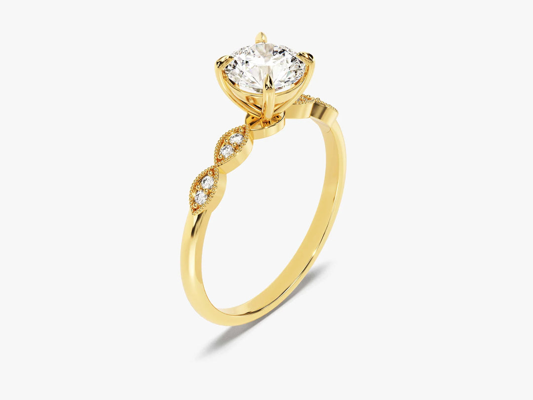 1.0 CT Round Diamond Milgrain Pave Setting Moissanite Engagement Ring