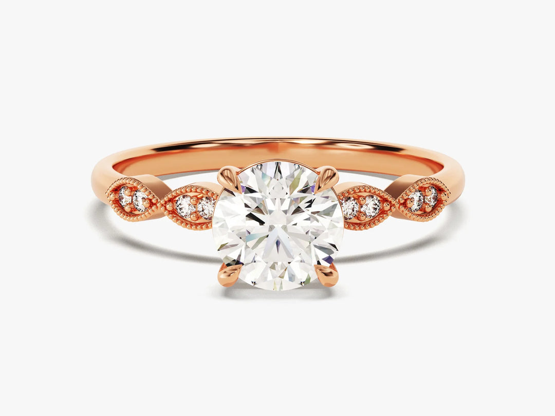1.0 CT Round Diamond Milgrain Pave Setting Moissanite Engagement Ring