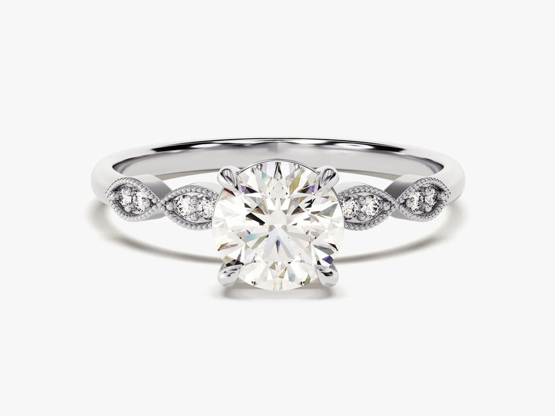 1.0 CT Round Diamond Milgrain Pave Setting Moissanite Engagement Ring
