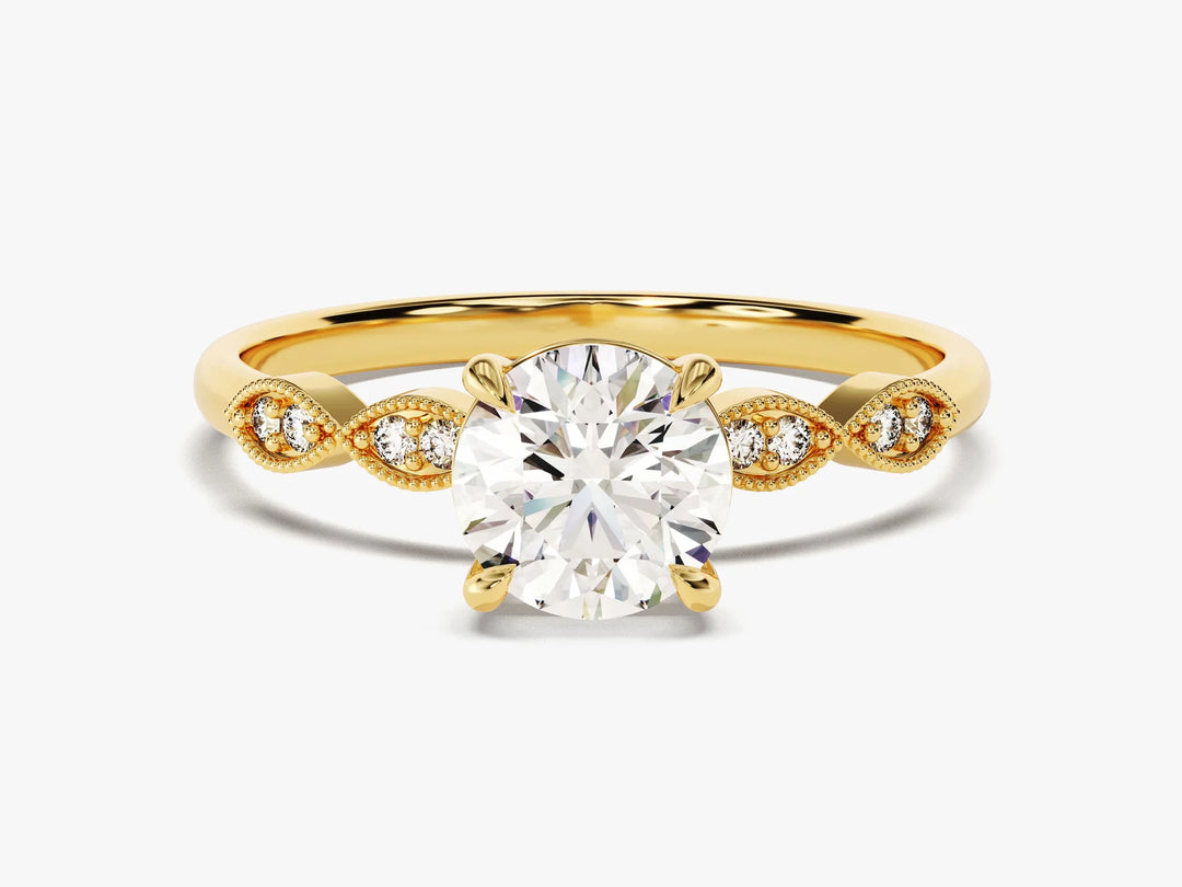 1.0 CT Round Diamond Milgrain Pave Setting Moissanite Engagement Ring