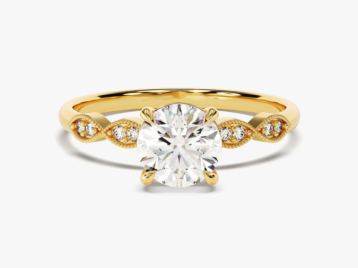 1.0 CT Round Diamond Milgrain Pave Setting Moissanite Engagement Ring