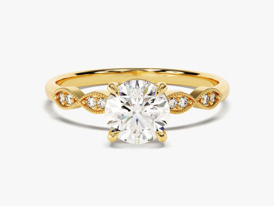 1.0 CT Round Diamond Milgrain Pave Setting Moissanite Engagement Ring