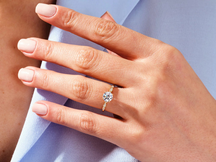 1.0CT Round Brilliant Diamond Milgrain Pave Setting Moissanite Engagement Ring
