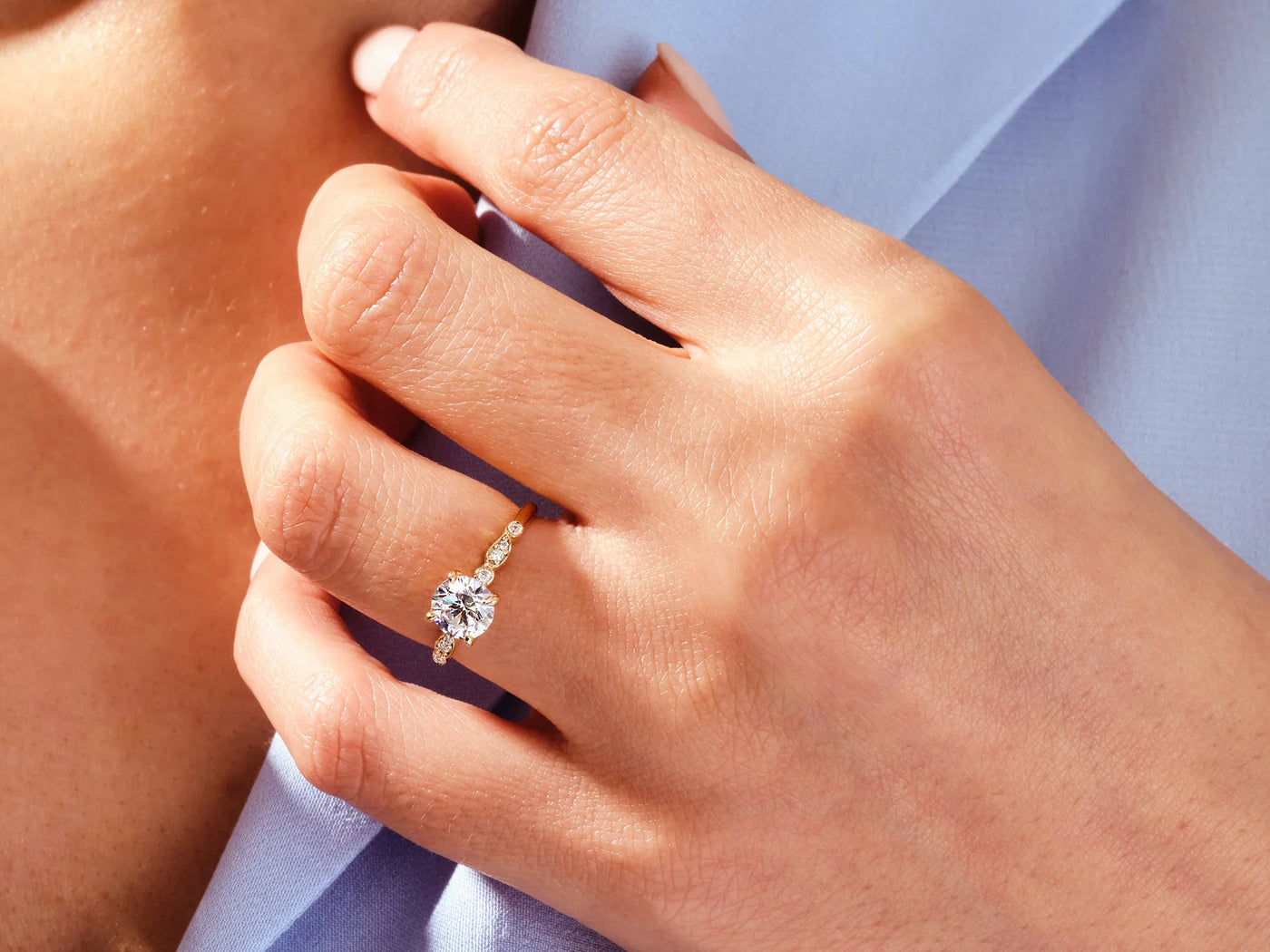 1.0CT Round Brilliant Diamond Milgrain Pave Setting Moissanite Engagement Ring