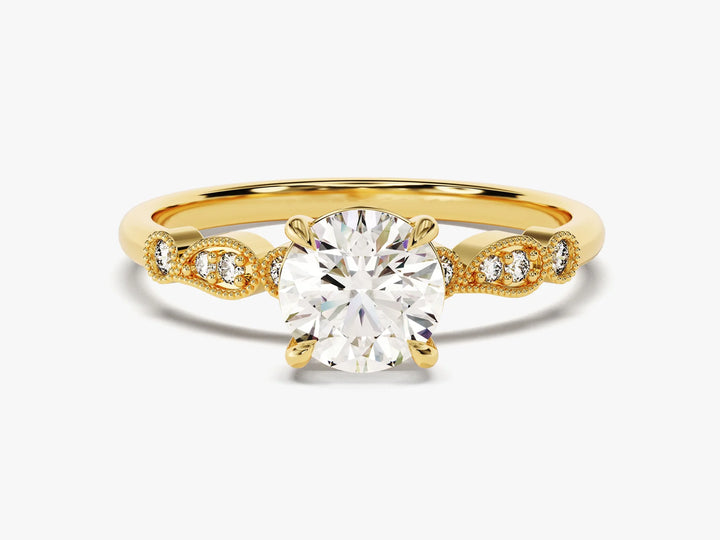 1.0CT Round Brilliant Diamond Milgrain Pave Setting Moissanite Engagement Ring