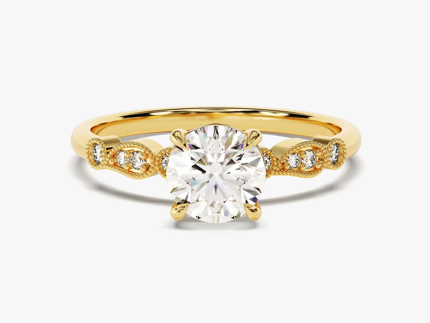 1.0CT Round Brilliant Diamond Milgrain Pave Setting Moissanite Engagement Ring