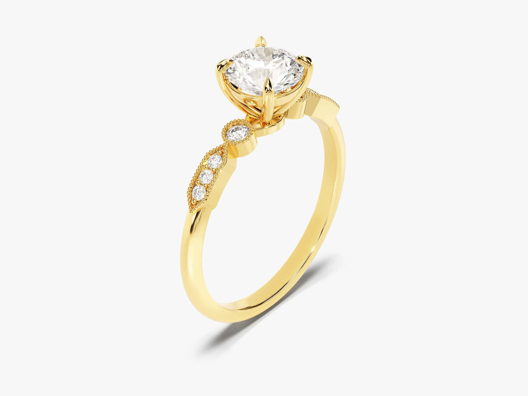 1.0CT Round Cut Diamond Milgrain Art Deco Moissanite Engagement Ring