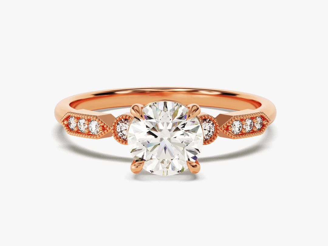 1.0CT Round Cut Diamond Milgrain Art Deco Moissanite Engagement Ring