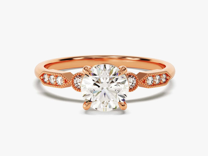 1.0CT Round Cut Diamond Milgrain Art Deco Moissanite Engagement Ring