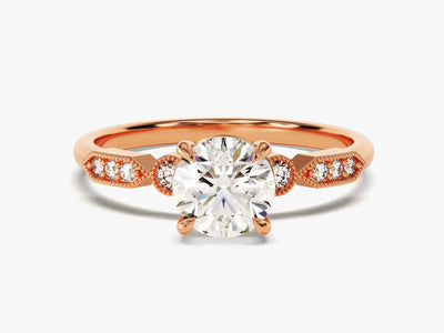 1.0CT Round Cut Diamond Milgrain Art Deco Moissanite Engagement Ring