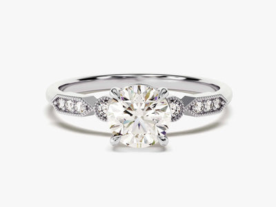1.0CT Round Cut Diamond Milgrain Art Deco Moissanite Engagement Ring