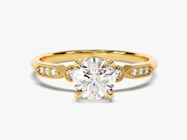 1.0CT Round Cut Diamond Milgrain Art Deco Moissanite Engagement Ring