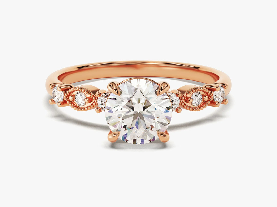 1.0CT Round Diamond Milgrain Setting Moissanite Engagement Ring