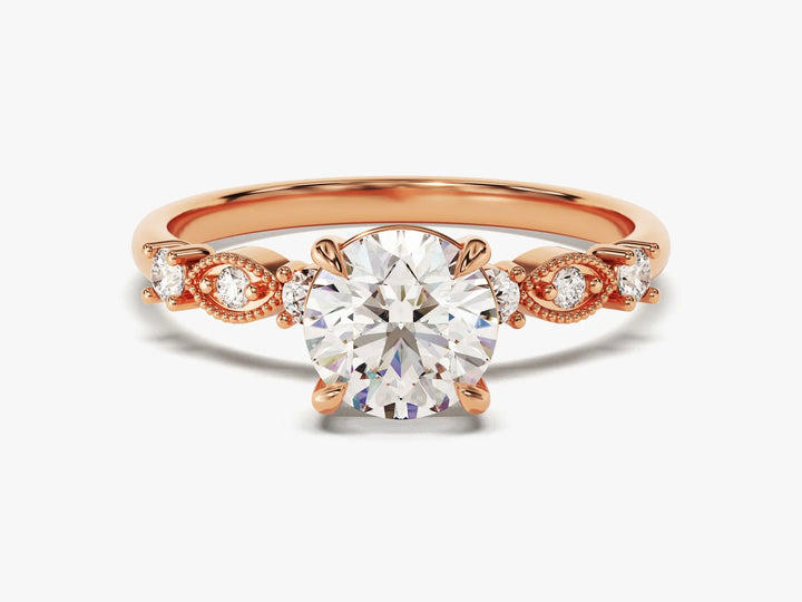1.0CT Round Diamond Milgrain Setting Moissanite Engagement Ring