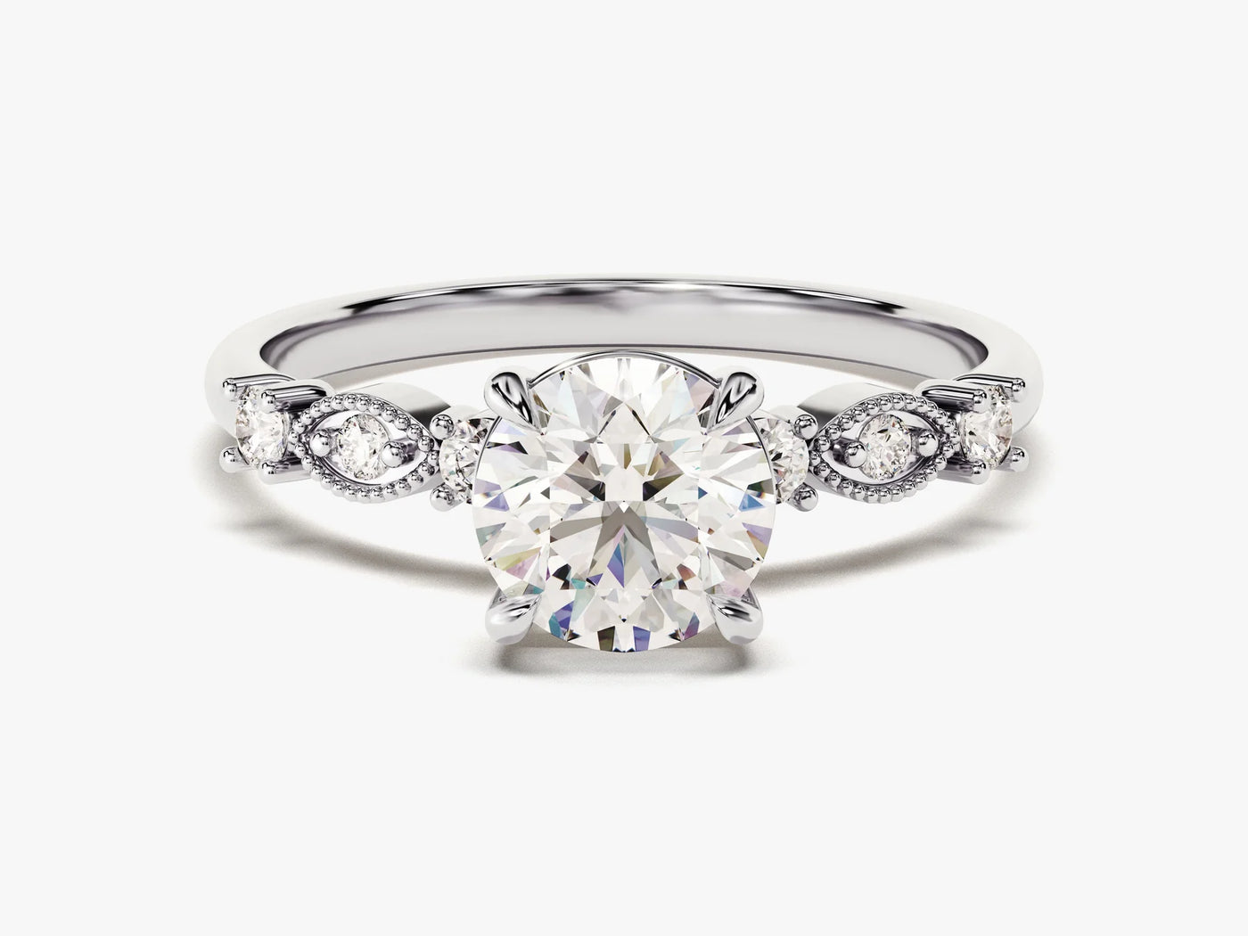 1.0CT Round Diamond Milgrain Setting Moissanite Engagement Ring