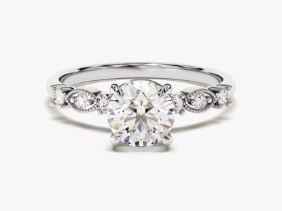 1.0CT Round Diamond Milgrain Setting Moissanite Engagement Ring
