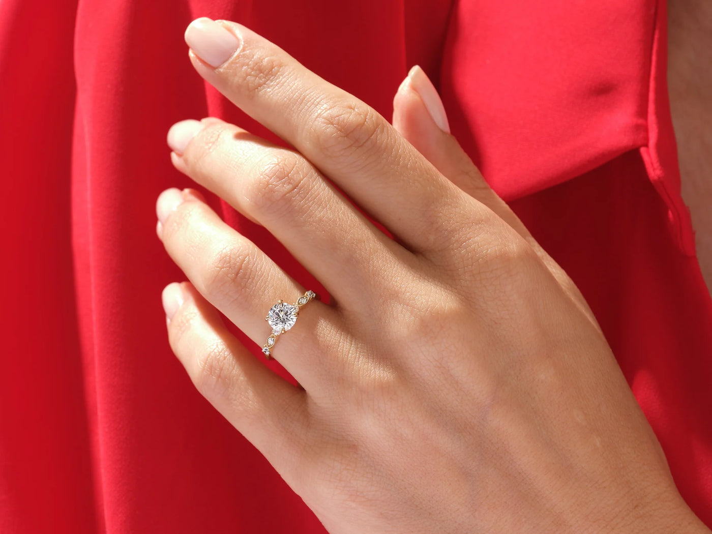 1.0CT Round Diamond Milgrain Setting Moissanite Engagement Ring