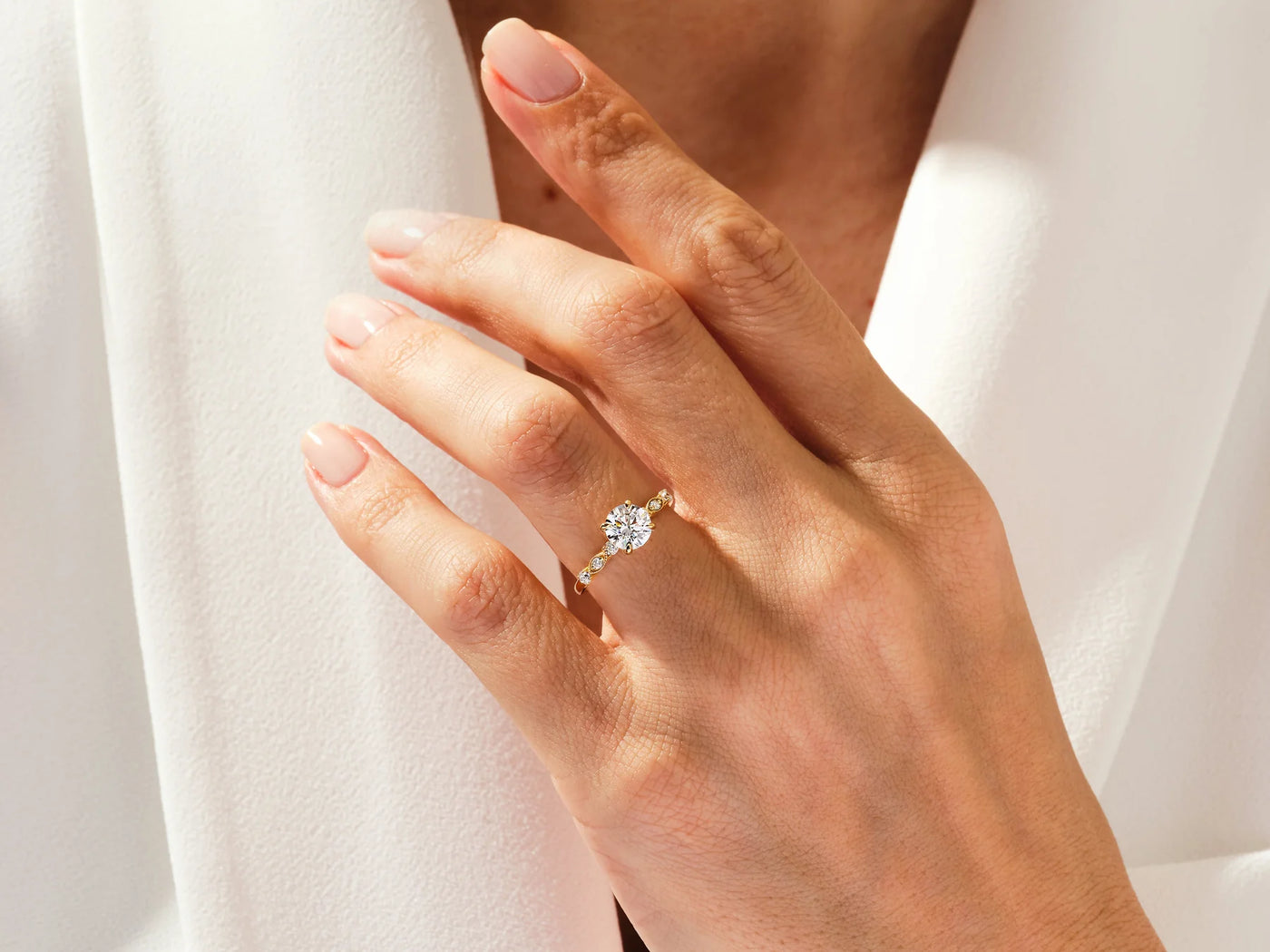 1.0CT Round Diamond Milgrain Setting Moissanite Engagement Ring