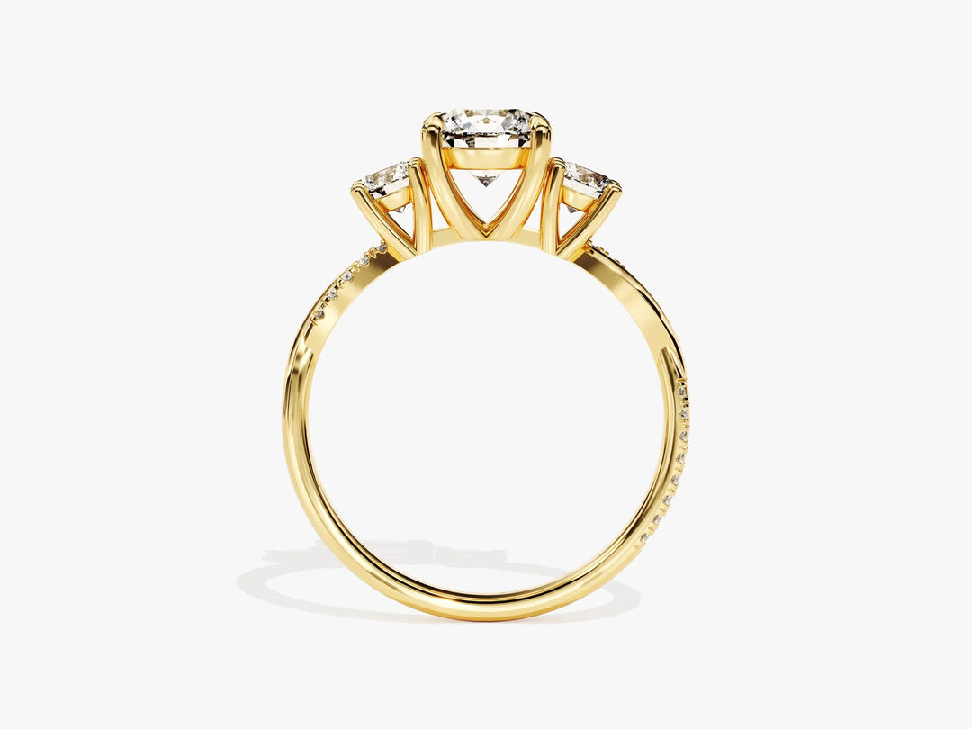 1.0CT Round Cut Diamond Three Stone Pave Setting Moissanite Engagement Ring
