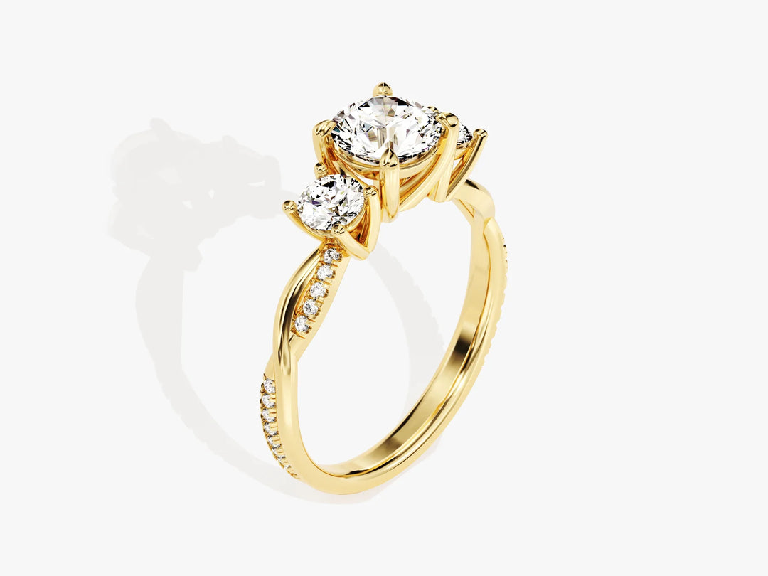 1.0CT Round Cut Diamond Three Stone Pave Setting Moissanite Engagement Ring