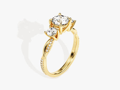 1.0CT Round Cut Diamond Three Stone Pave Setting Moissanite Engagement Ring