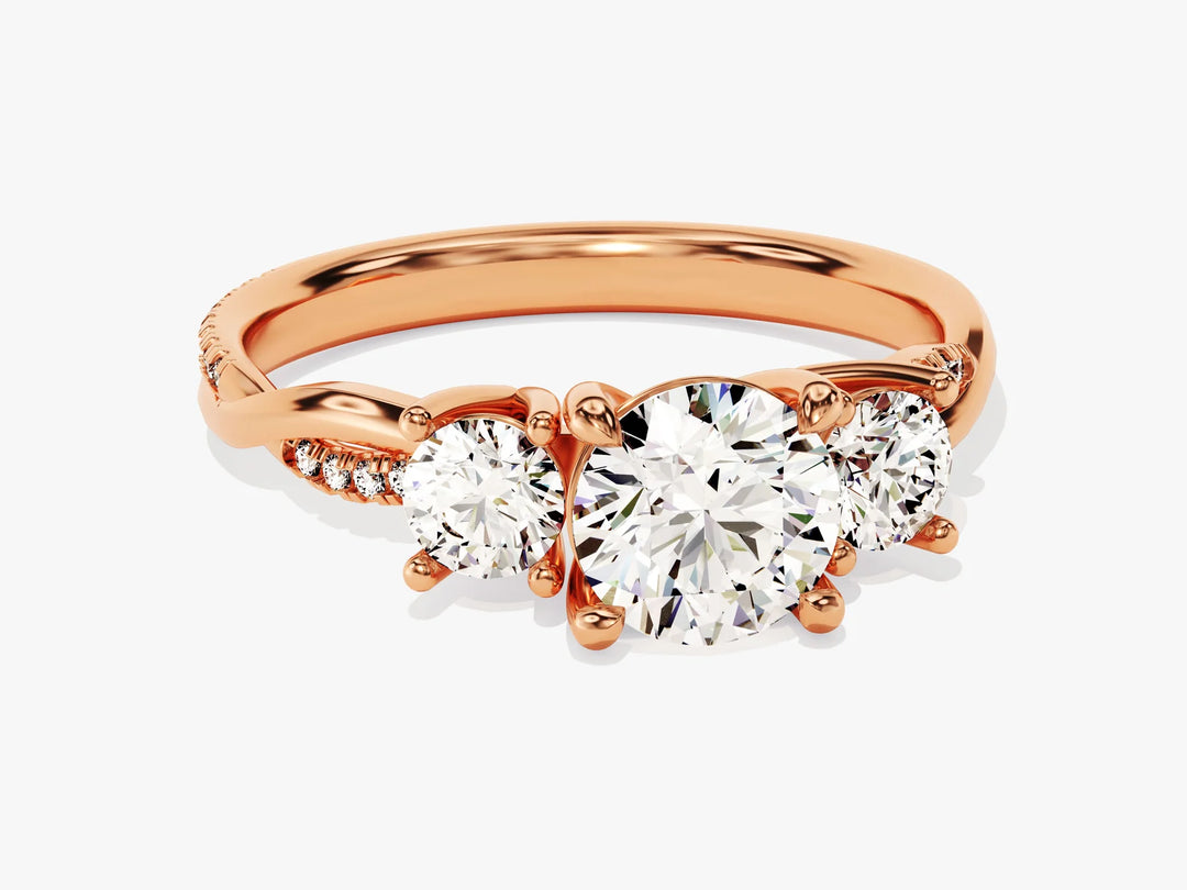 1.0CT Round Cut Diamond Three Stone Pave Setting Moissanite Engagement Ring