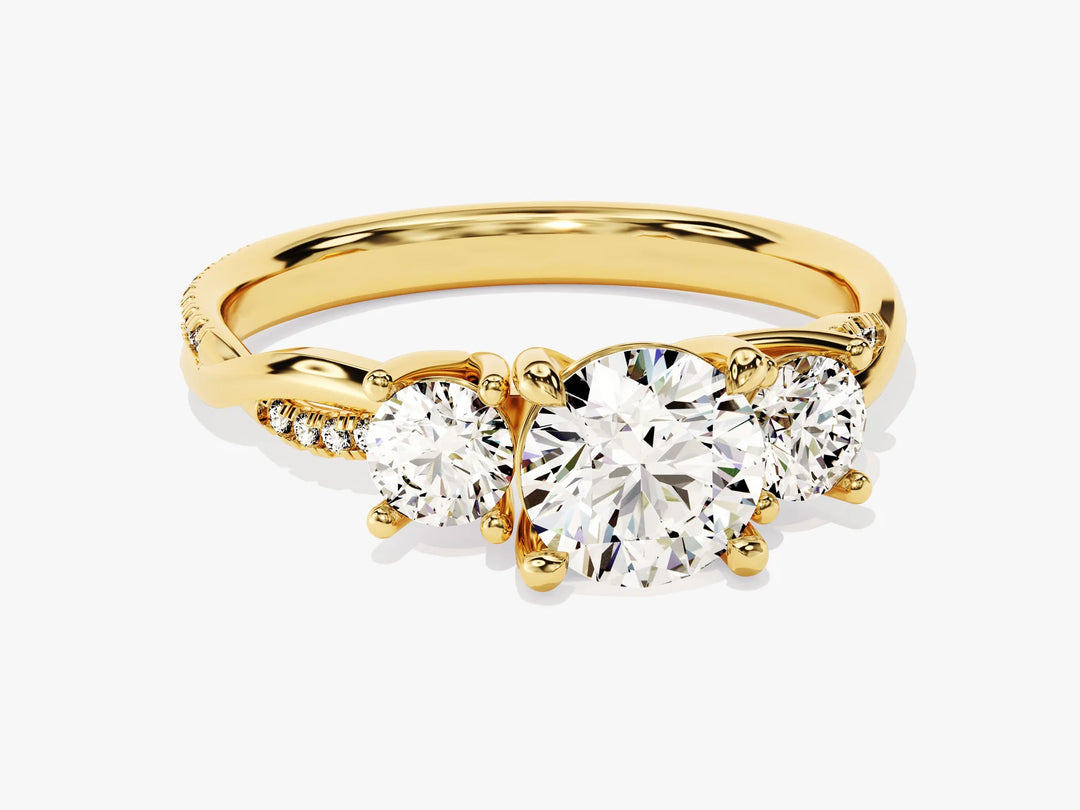 1.0CT Round Cut Diamond Three Stone Pave Setting Moissanite Engagement Ring