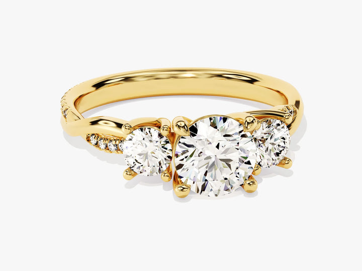 1.0CT Round Cut Diamond Three Stone Pave Setting Moissanite Engagement Ring