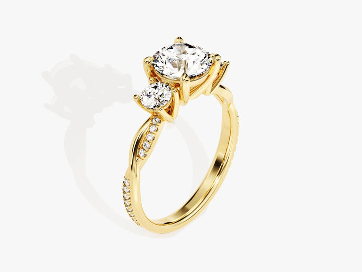 1.50CT Round Cut Diamond Three Stone Pave Setting Moissanite Engagement Ring