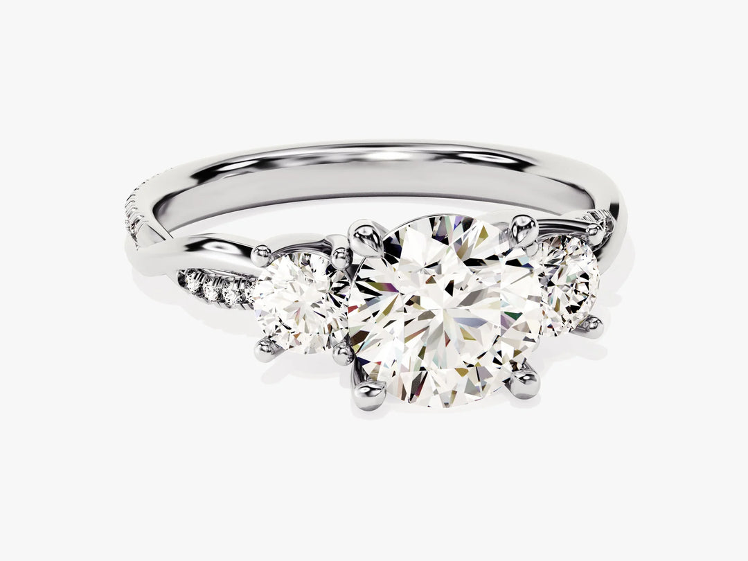 1.50CT Round Cut Diamond Three Stone Pave Setting Moissanite Engagement Ring