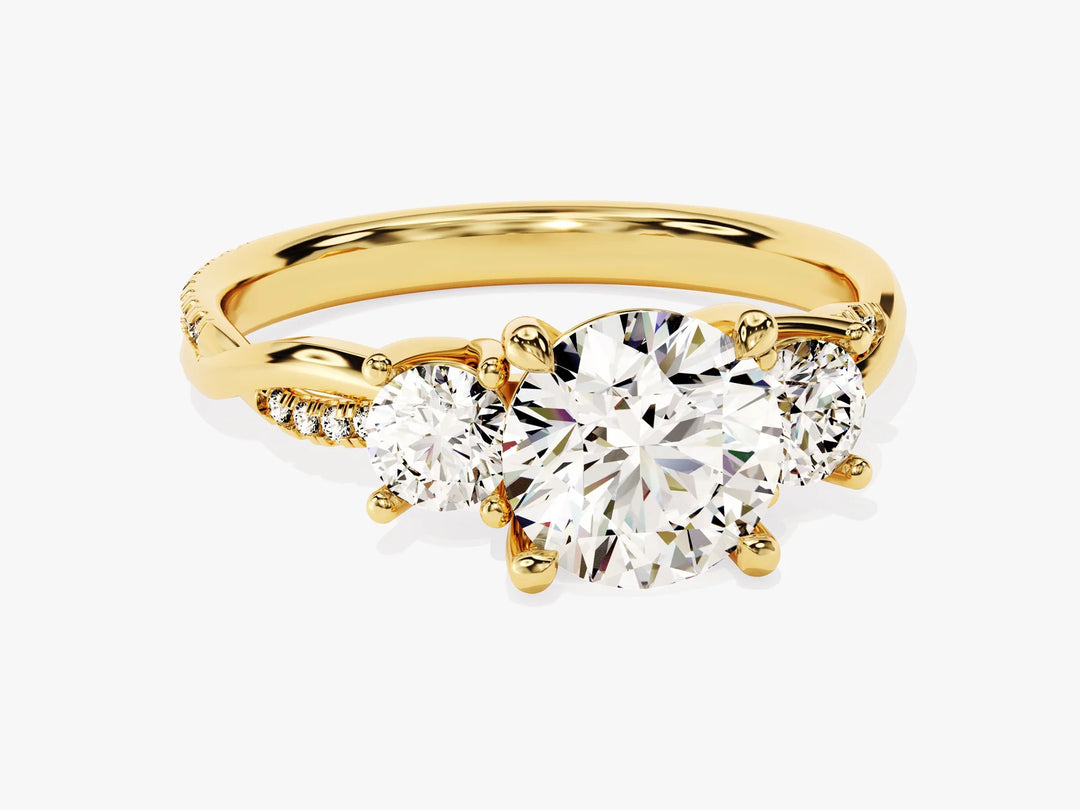 1.50CT Round Cut Diamond Three Stone Pave Setting Moissanite Engagement Ring