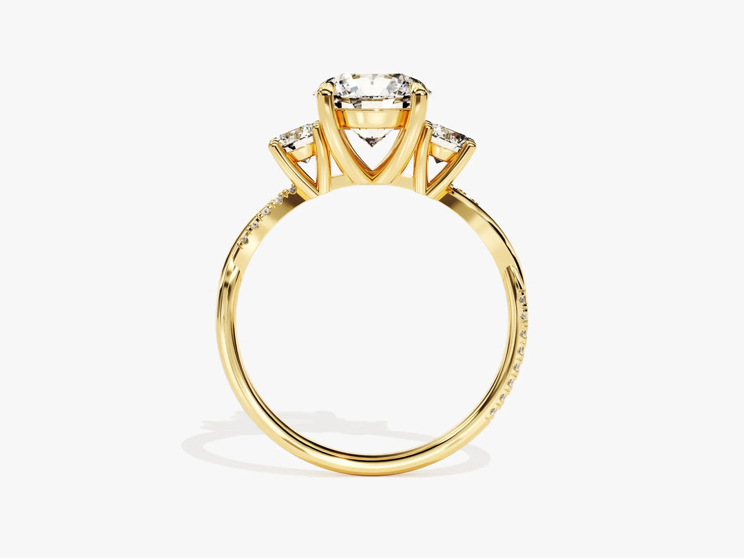 2.0CT Round Cut Diamond Three Stone Pave Setting Moissanite Engagement Ring