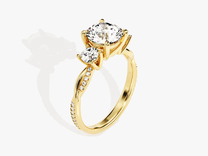 2.0CT Round Cut Diamond Three Stone Pave Setting Moissanite Engagement Ring
