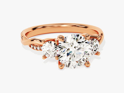 2.0CT Round Cut Diamond Three Stone Pave Setting Moissanite Engagement Ring