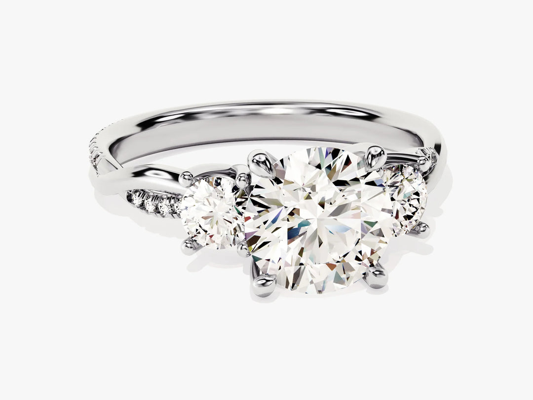 2.0CT Round Cut Diamond Three Stone Pave Setting Moissanite Engagement Ring