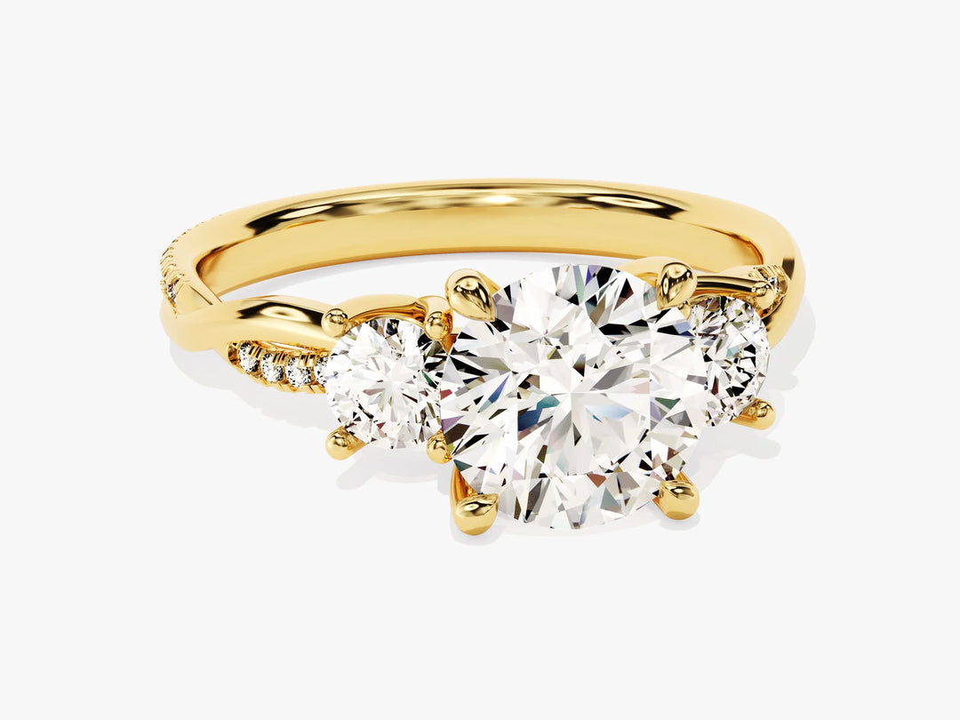 2.0CT Round Cut Diamond Three Stone Pave Setting Moissanite Engagement Ring