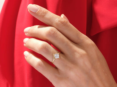 1.0CT Princess Diamond Curved Solitaire Moissanite Engagement Ring