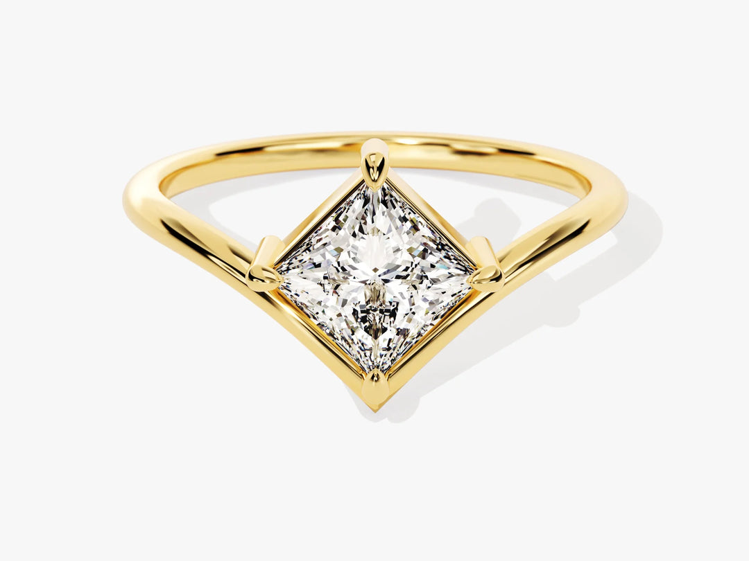 1.0CT Princess Diamond Curved Solitaire Moissanite Engagement Ring