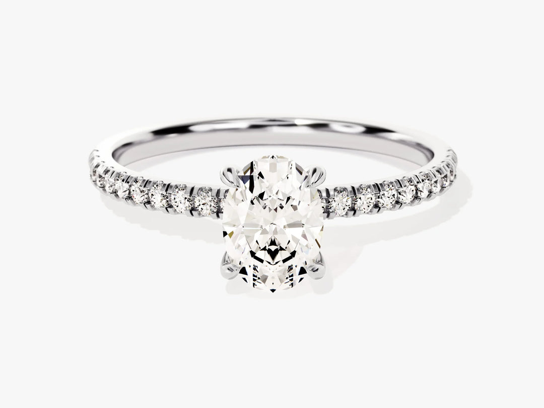1.0CT Oval Cut Diamond Pave Setting Moissanite Engagement Ring