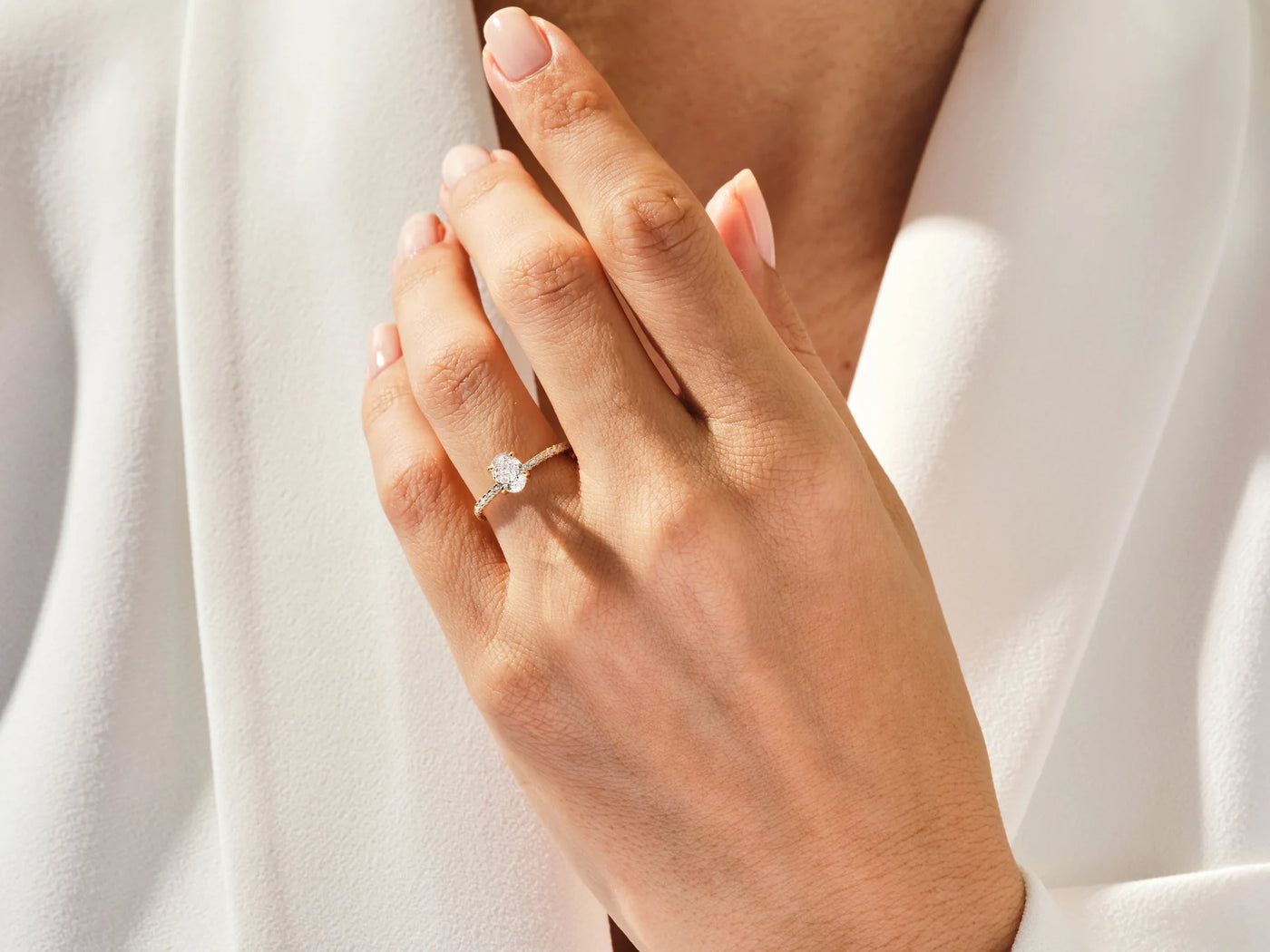 1.0CT Oval Cut Diamond Pave Setting Moissanite Engagement Ring