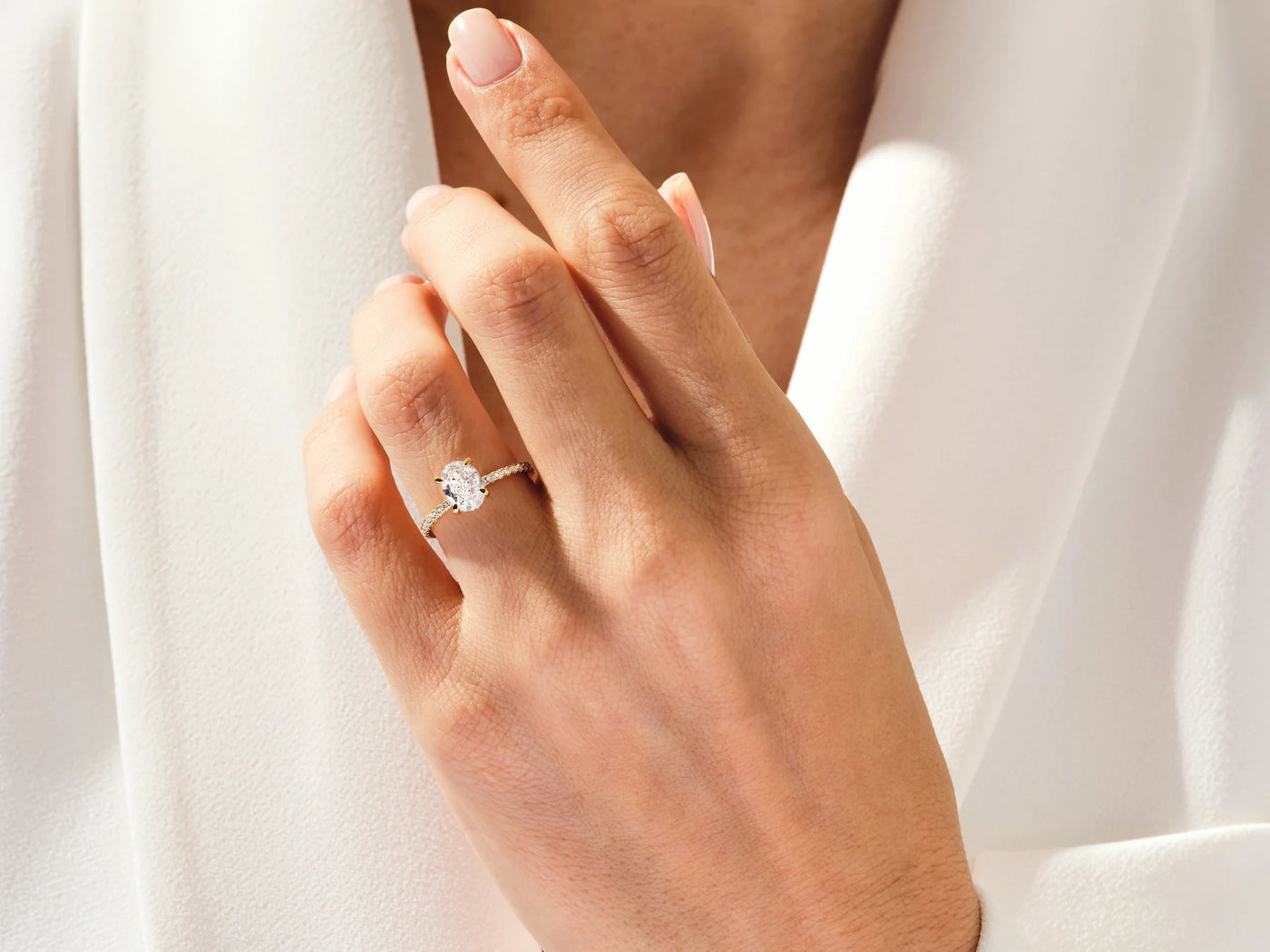 1.50CT Oval Cut Diamond Pave Setting Moissanite Engagement Ring