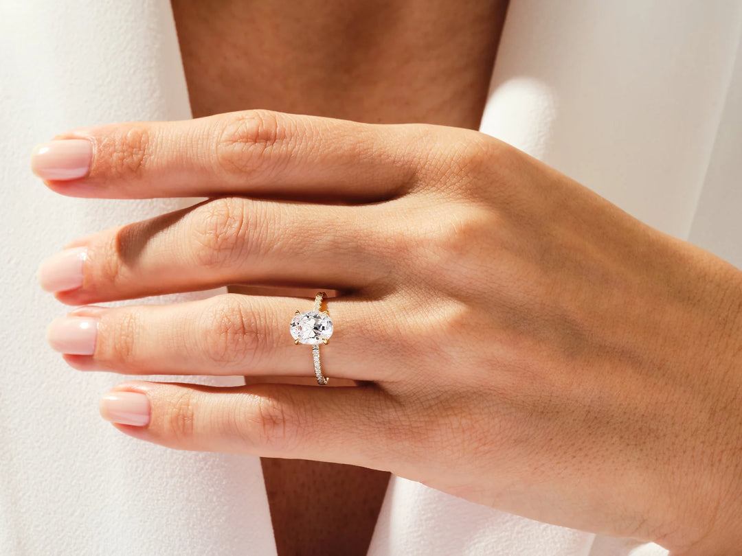 2.0CT Oval Cut Diamond Pave Setting Moissanite Engagement Ring
