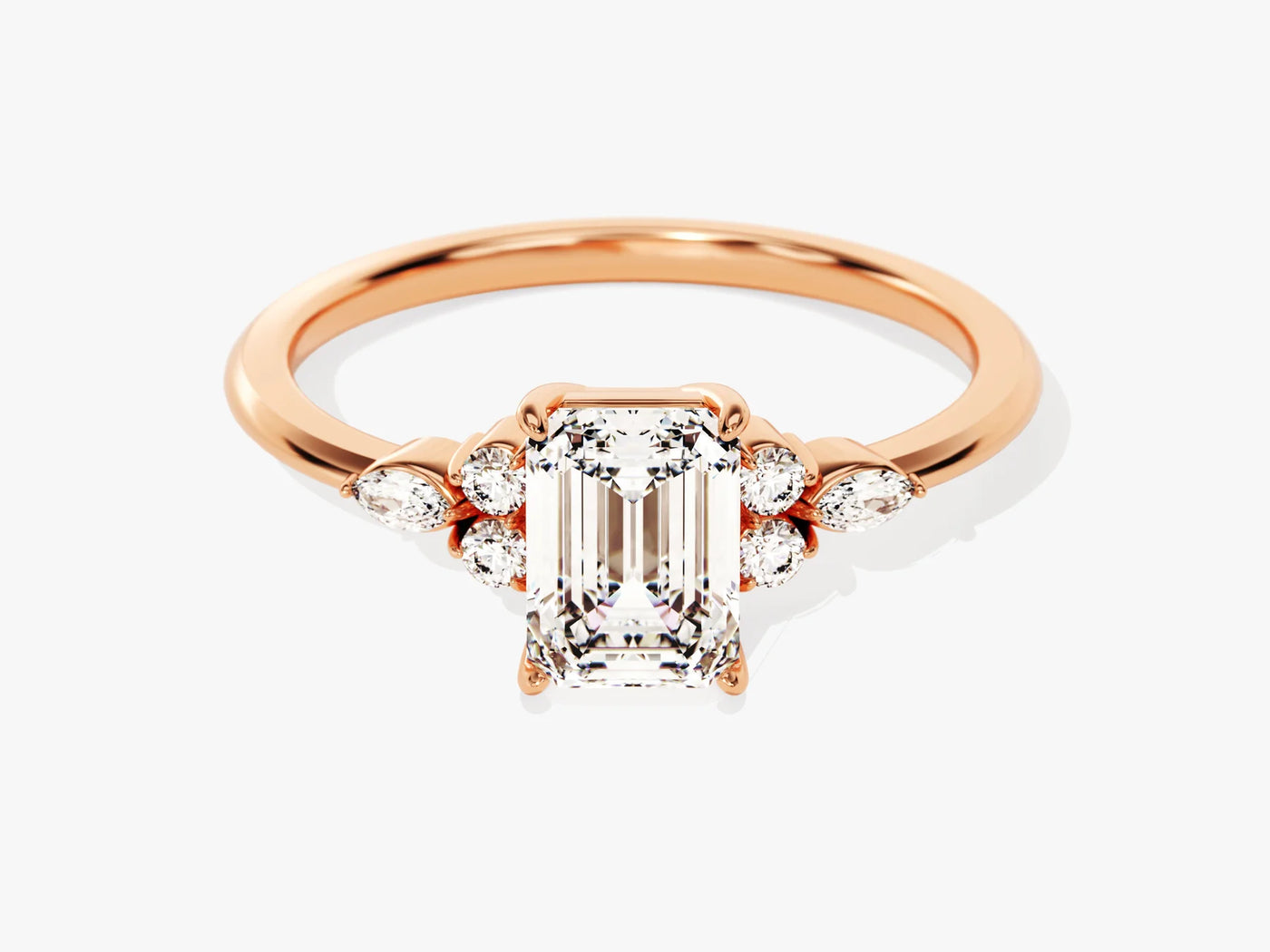 1.0CT Emerald Diamond Cluster Setting Moissanite Engagement Ring