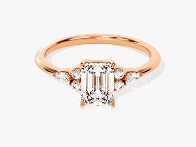 1.0CT Emerald Diamond Cluster Setting Moissanite Engagement Ring