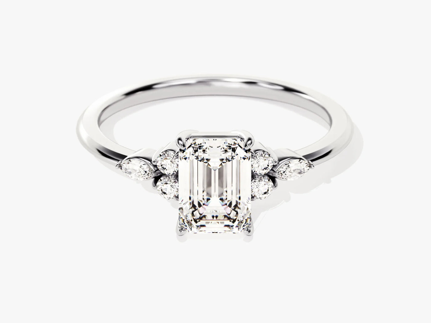 1.0CT Emerald Diamond Cluster Setting Moissanite Engagement Ring