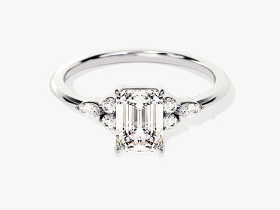 1.0CT Emerald Diamond Cluster Setting Moissanite Engagement Ring