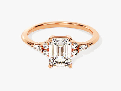 1.50CT Emerald Diamond Cluster Setting Moissanite Engagement Ring