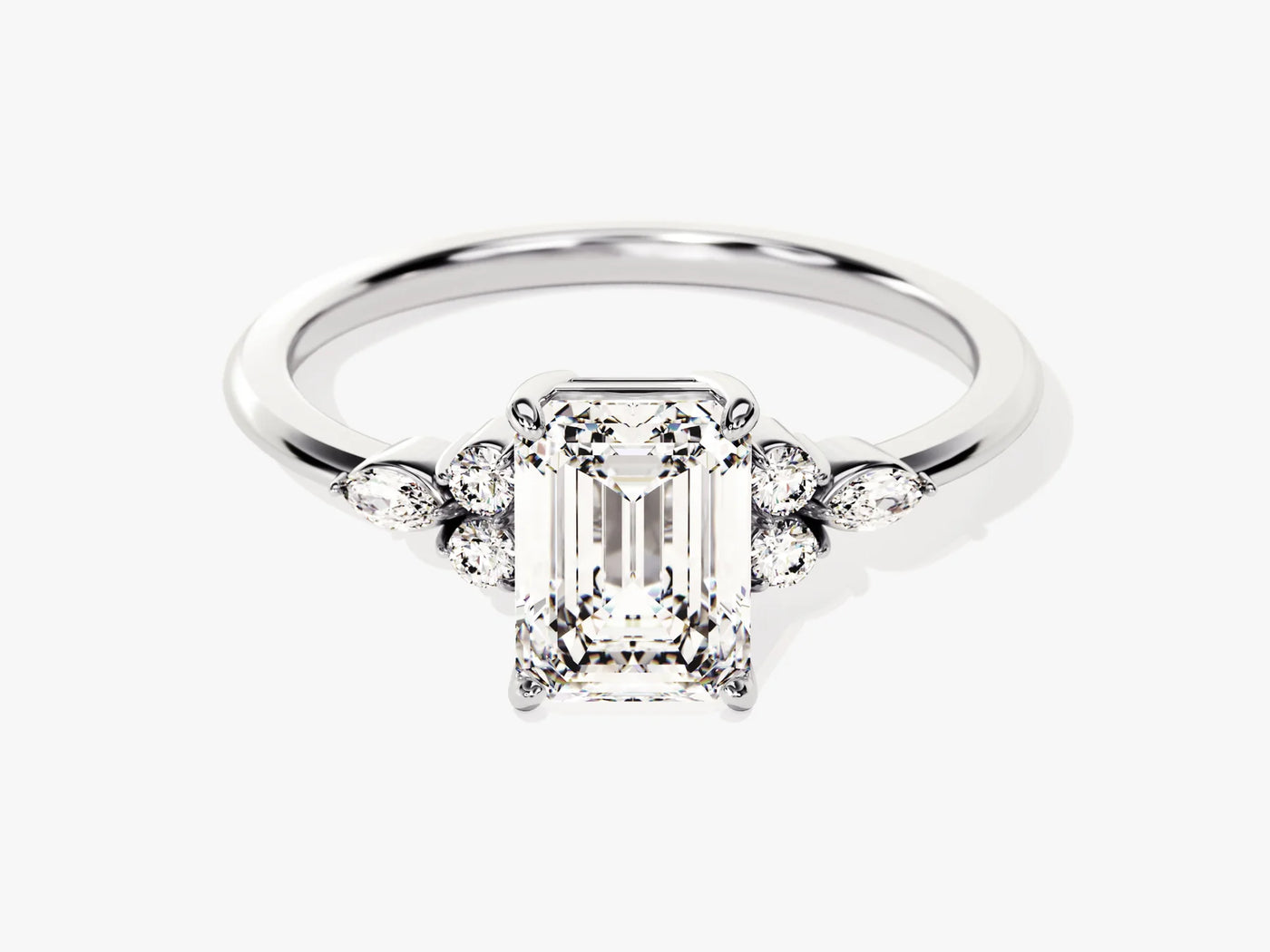 1.50CT Emerald Diamond Cluster Setting Moissanite Engagement Ring